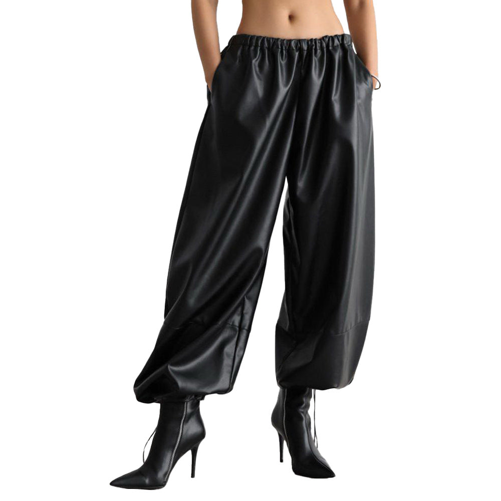 Pantalones para mujer de efecto piel con cordones en el bajo - Eirenne