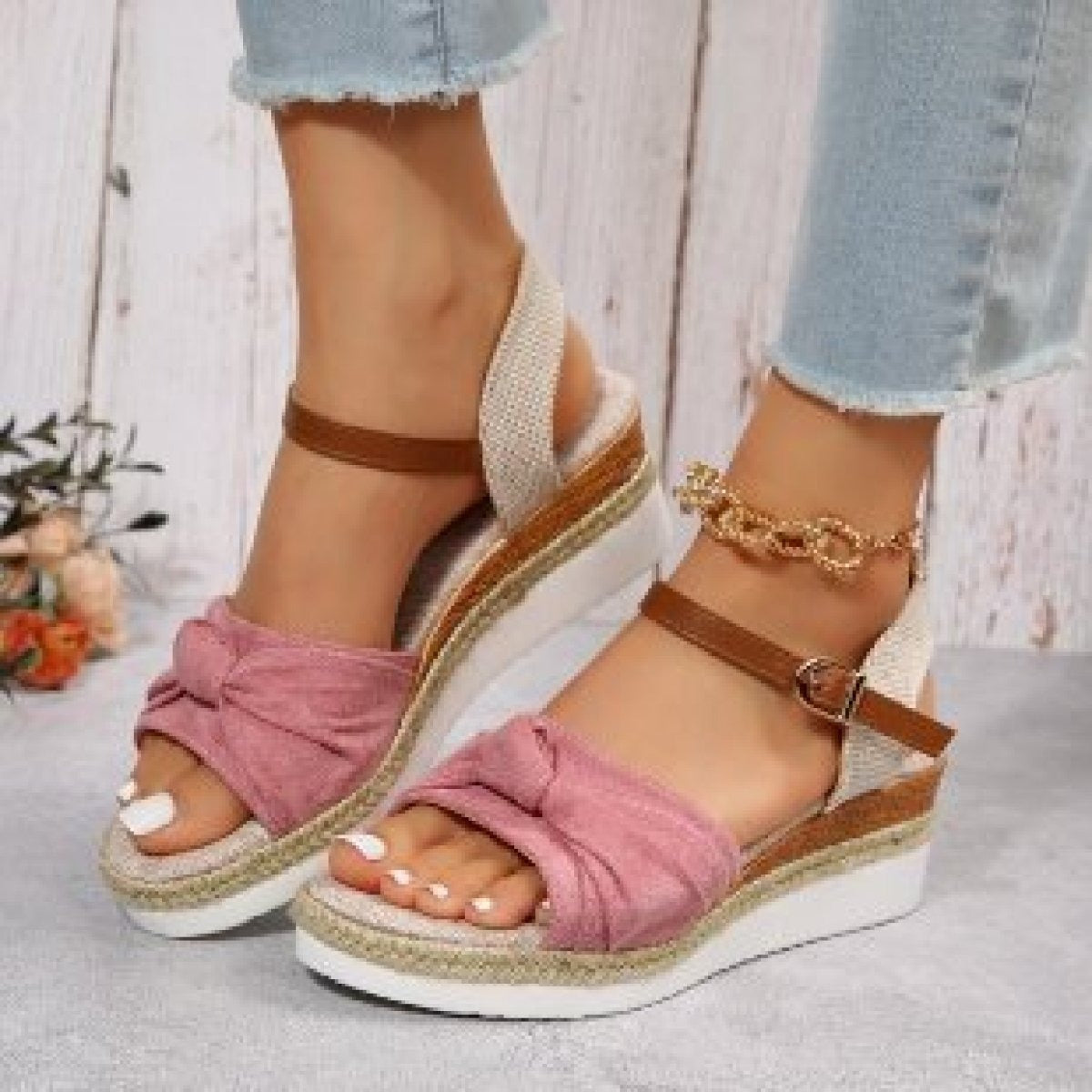 Sandalias de cuña mujer lazo - Melania