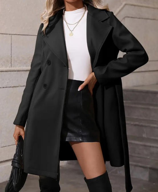 Abrigo de lana entallado para mujer lazada frontal elegante - Rayna