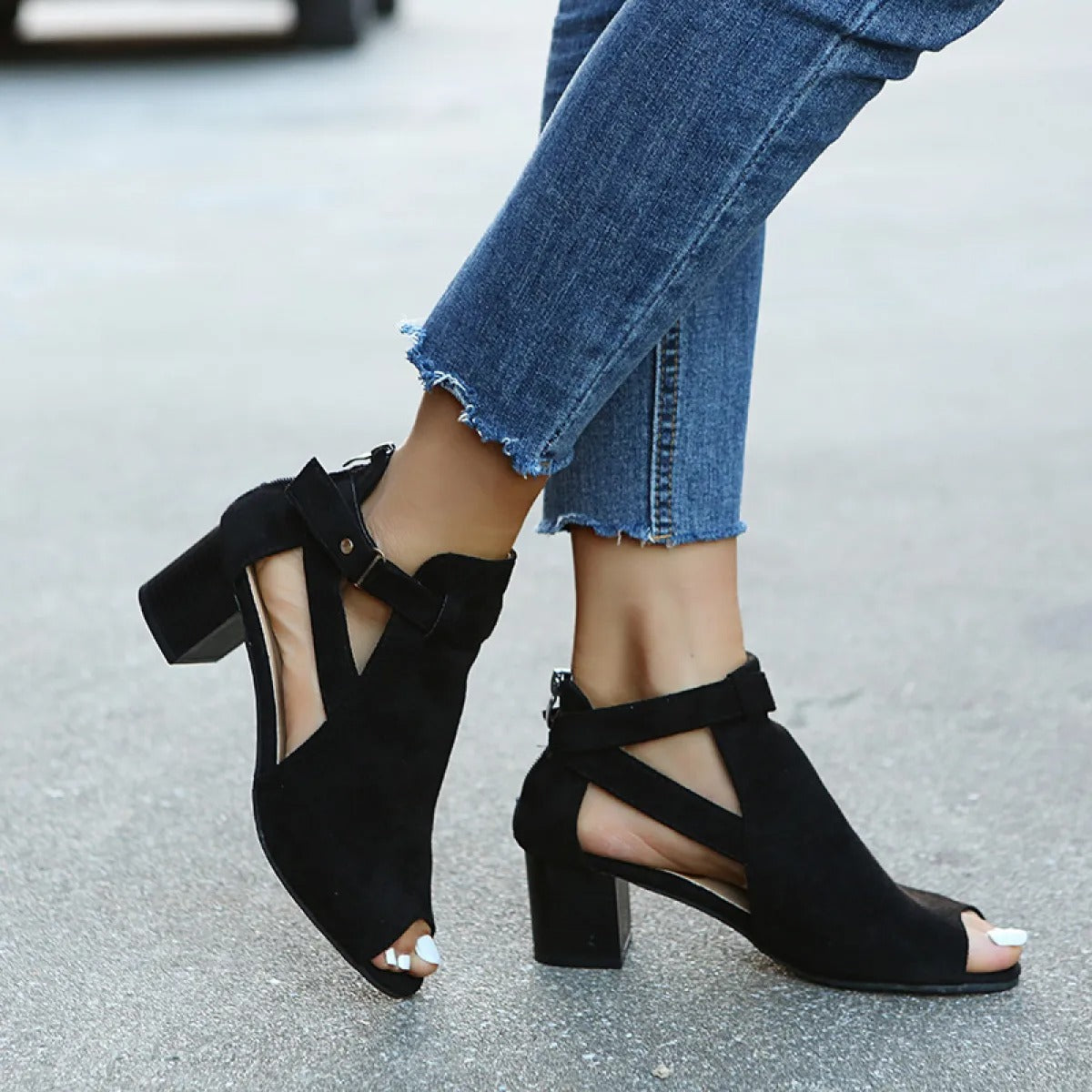 Botines para mujer ante sintético de abertura frontal con tacón bloque - Mireia