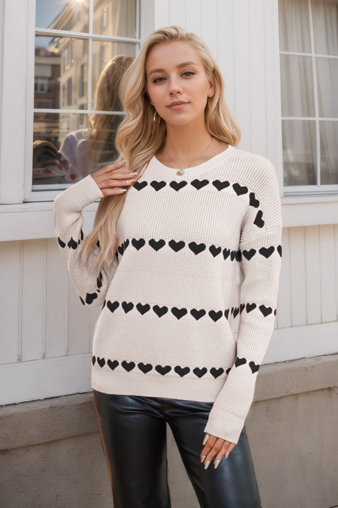 Pullover para mujer con estampado de corazones y cuello redondo - Rúnael