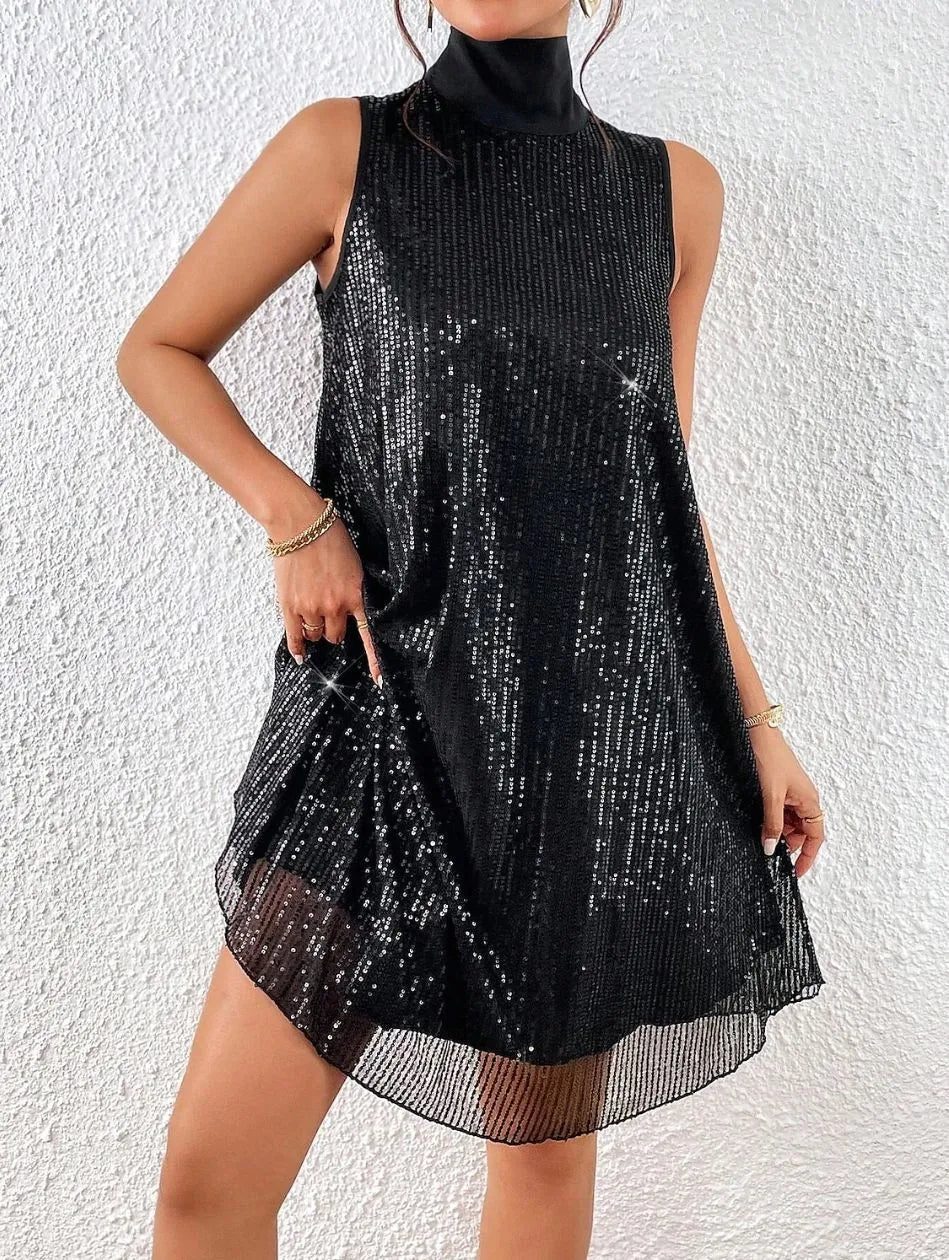 Vestido para mujer con lentejuelas y cuello alto - Lareine