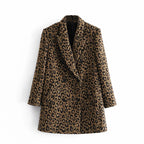 Abrigo de leopardo para mujer de corte recto con solapas - Frida
