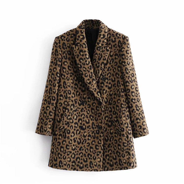 Abrigo de leopardo para mujer de corte recto con solapas - Frida