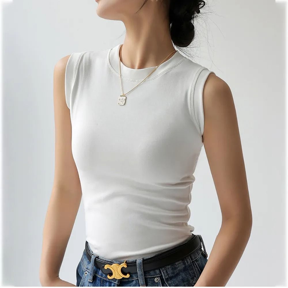 Lena - Camiseta sin mangas con escote redondo para mujer