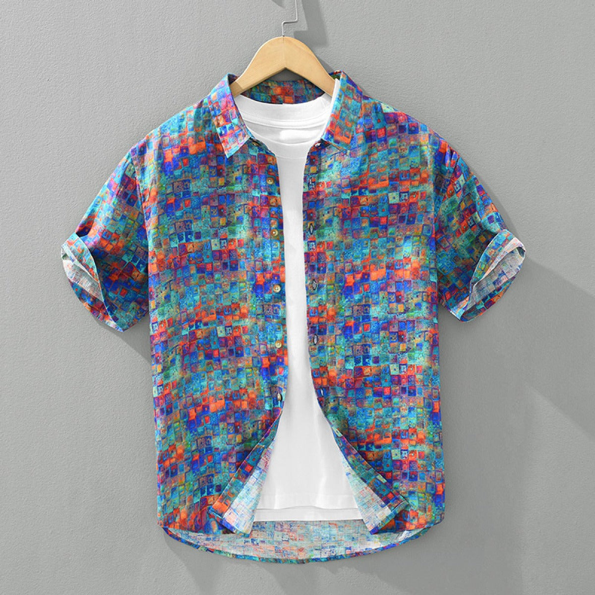 Camisa hombre estampado abstracto algodón estilo casual - Damián