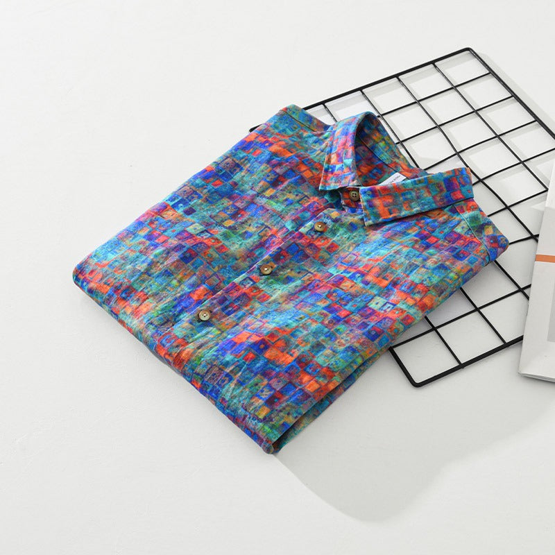 Camisa hombre estampado abstracto algodón estilo casual - Damián