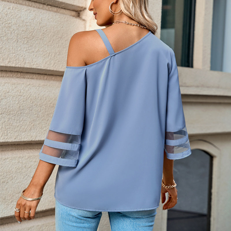 Leandra - Top casual monocolor sin hombros para mujer