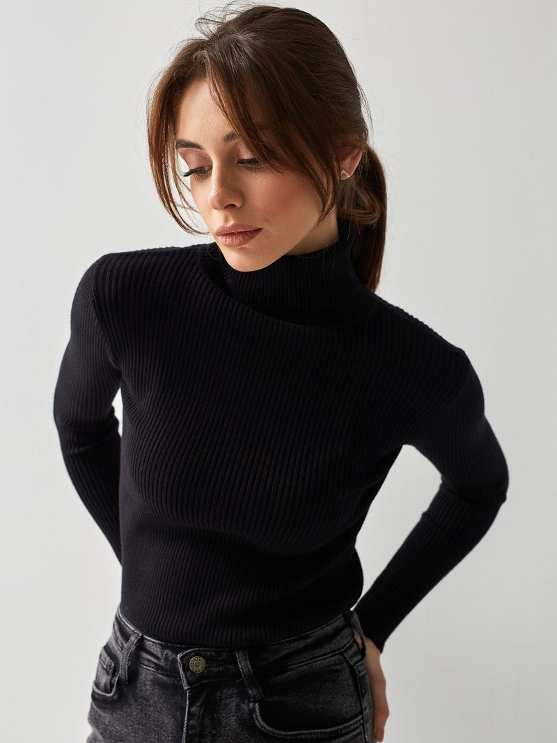 Jersey de punto de cuello alto para mujer de manga larga - Inga