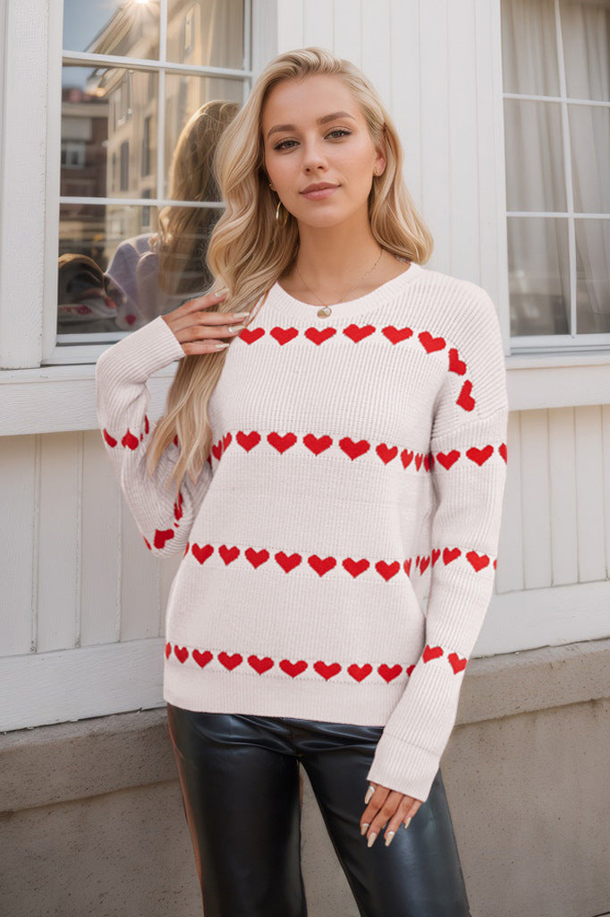 Pullover para mujer con estampado de corazones y cuello redondo - Rúnael