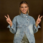 Chaqueta denim mujer oversize con cuello alto - Kaia