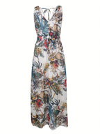 Abitha - Vestido bohemio con cordón y estampado tropical