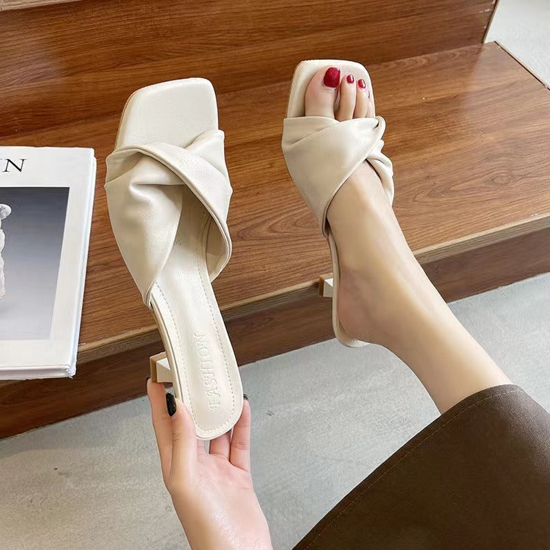Sandalias para mujer efecto de cuero cruzado con tacón geométrico - Estela