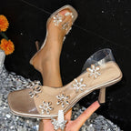 Sandalias para mujer PVC transparente con flores brillantes - Dalia