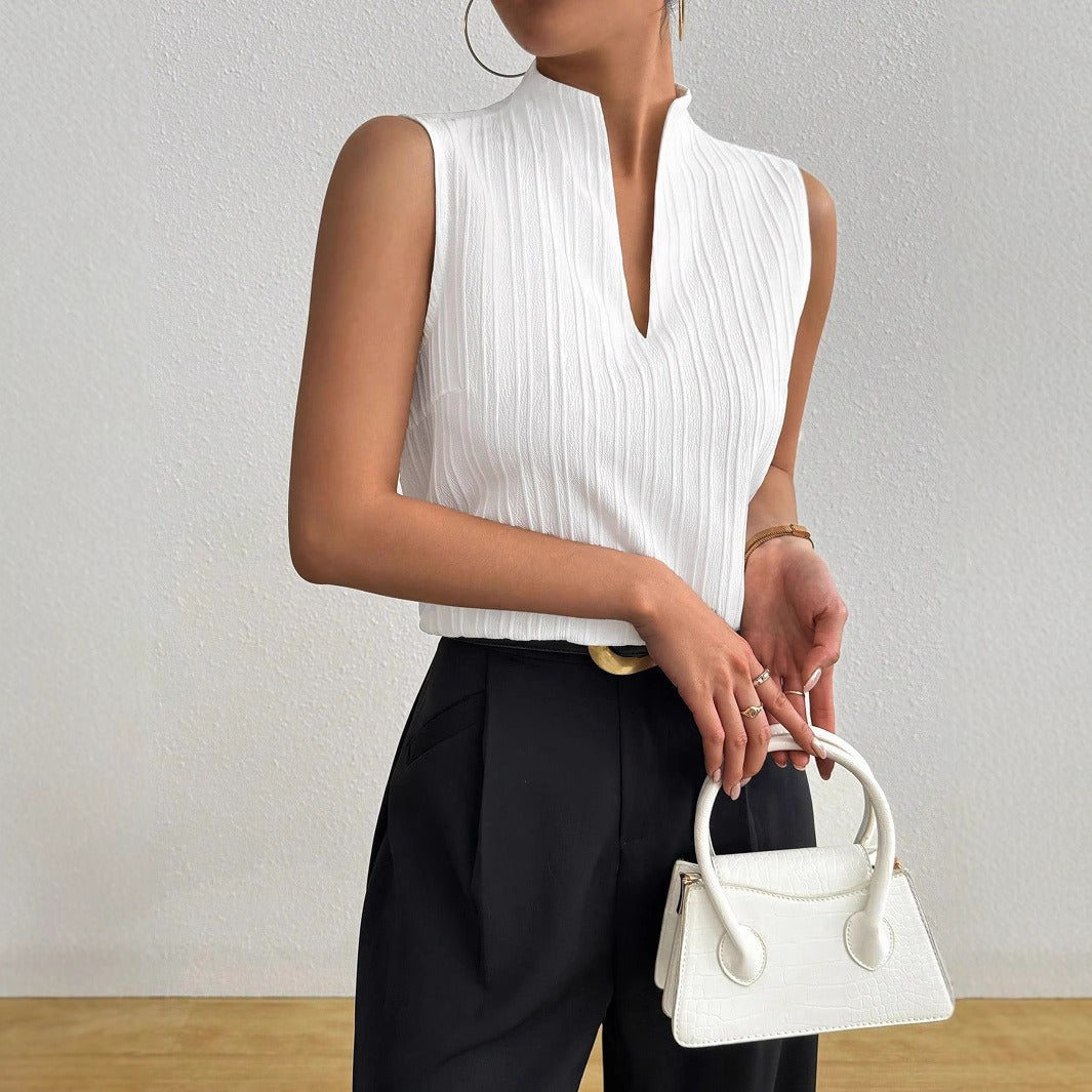 Blusa sin mangas para mujer tejido acanalado escote en V - Anouk