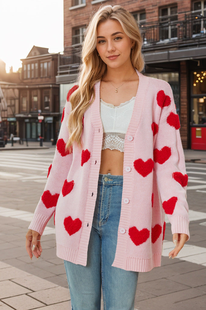 Cárdigan de punto con estampado de corazones - Ailith