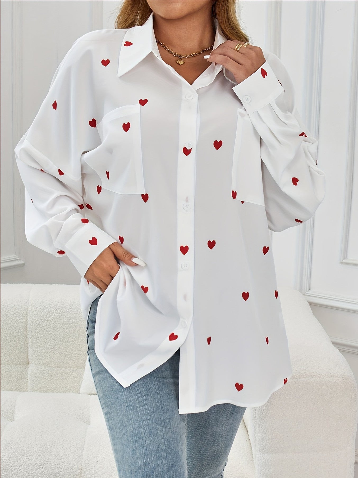 Blusa para mujer estampada de corazones corte recto - Tiril