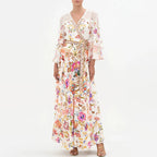Vestido hada cuello pico - Entallado con motivo floral