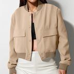 Tara - Chaqueta corta de mujer con cuello alto y grandes bolsillos