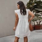 Vestido corto para mujer con bordado calado de estilo cruzado - Camila