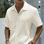 Jeffron - Camisa casual de manga corta de color liso para hombre