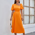 Vestido midi mujer escote asimétrico estilo elegante - Mariela