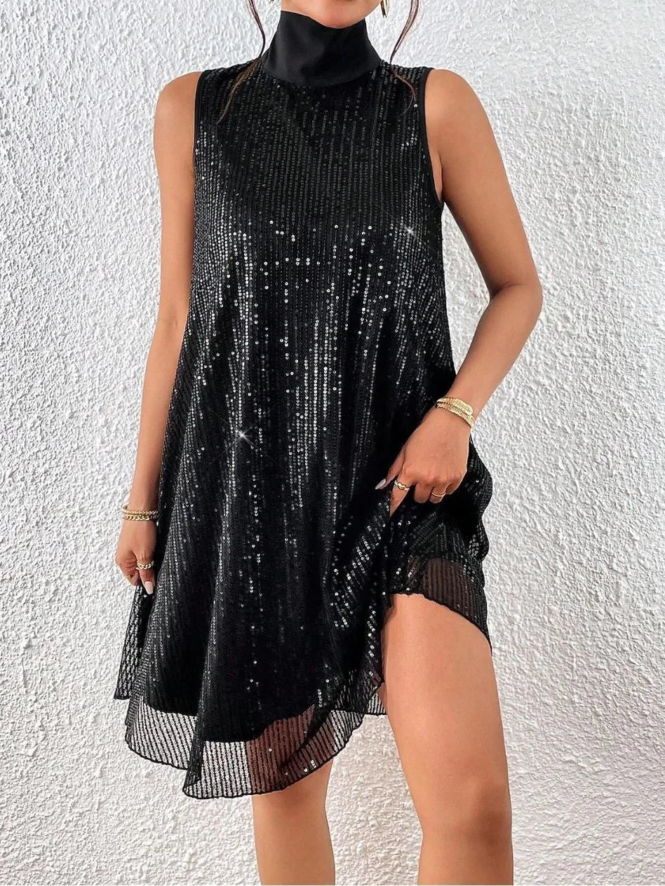 Vestido para mujer con lentejuelas y cuello alto - Lareine