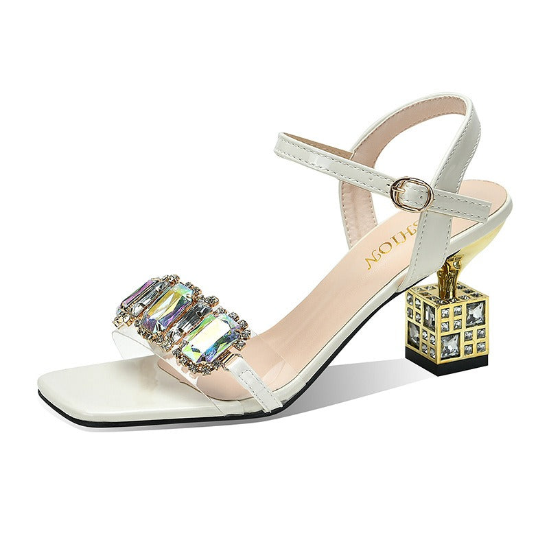 Sandalias mujer tacón decorativo pedrería elegante - Helena