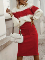 Elegante traje de punto con falda lápiz entallada, perfecto para un look sofisticado y moderno