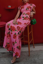Elena - Vestido Largo con Mangas Acampanadas y Estampado Floral de Rosas