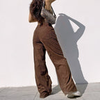 Pantalones para mujer de pana rectos de tiro alto - Nyssara