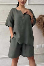 Conjunto de blusa suelta y short tiro alto casual para mujer - Maike