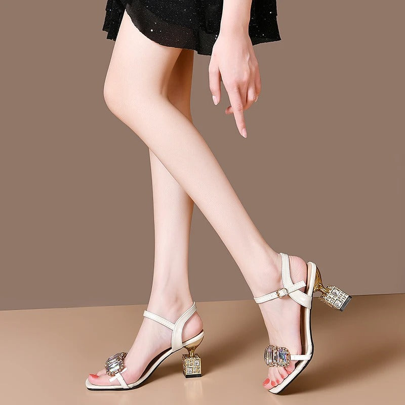 Sandalias mujer tacón decorativo pedrería elegante - Helena