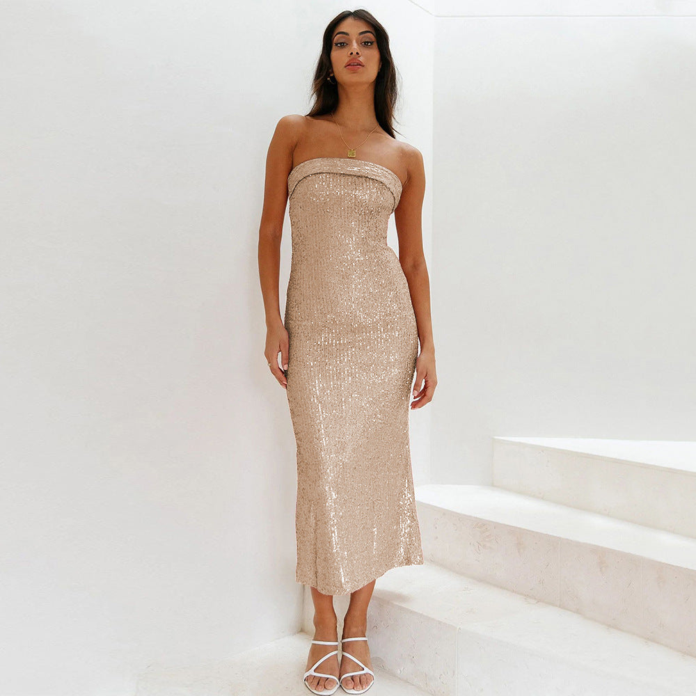 Vestido sin tirantes para mujer efecto lentejuelas - Rylena