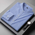 Camisa para hombre de rayas verticales cuello mao estilo casual - Iker
