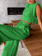 Margaux - Conjunto de pantalón ancho de dos piezas en lino utilitario