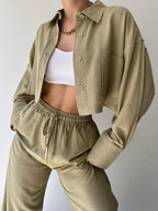 Vilma - Conjunto de dos piezas de camiseta con cuello y cremallera y pantalón con cordón de ajuste