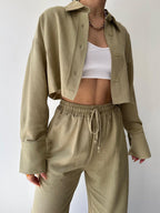 Vilma - Conjunto de dos piezas de camiseta con cuello y cremallera y pantalón con cordón de ajuste