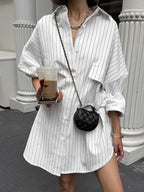 Leah - Camisa oversize de rayas y bolsillos grandes