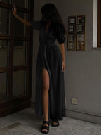 Elsie - Vestido largo con botones y escote francés