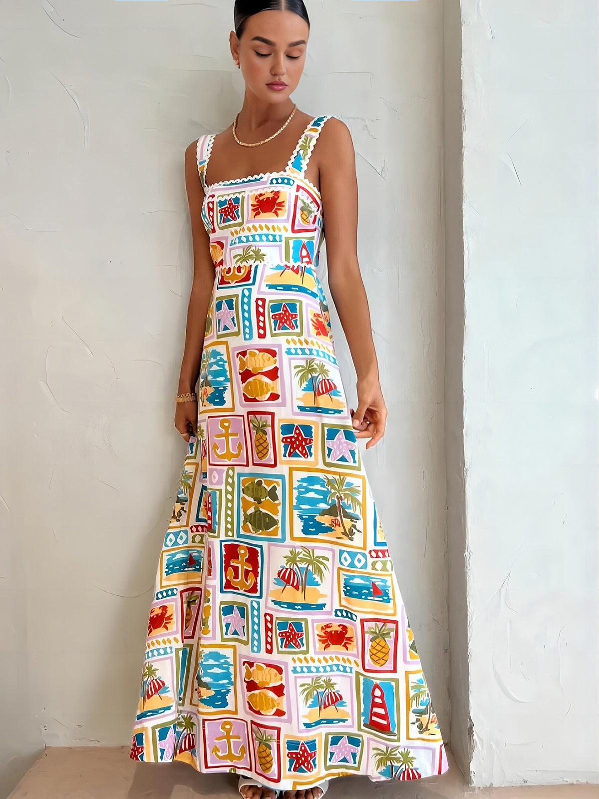 Emmanuela - Maxivestido sin mangas con estampado de graffiti