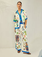 Selma - Conjunto de pantalón estampado con ribete de contraste