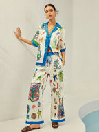Selma - Conjunto de pantalón estampado con ribete de contraste