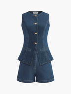 Saula - Conjunto de chaleco vaquero con pantalón corto