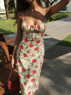 Gisela - Vestido Floral Acanalado con Detalle de Botones