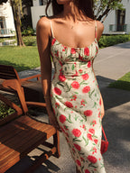Gisela - Vestido Floral Acanalado con Detalle de Botones