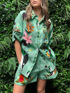 Saray - Conjunto de pantalón corto oversize con estampado floral