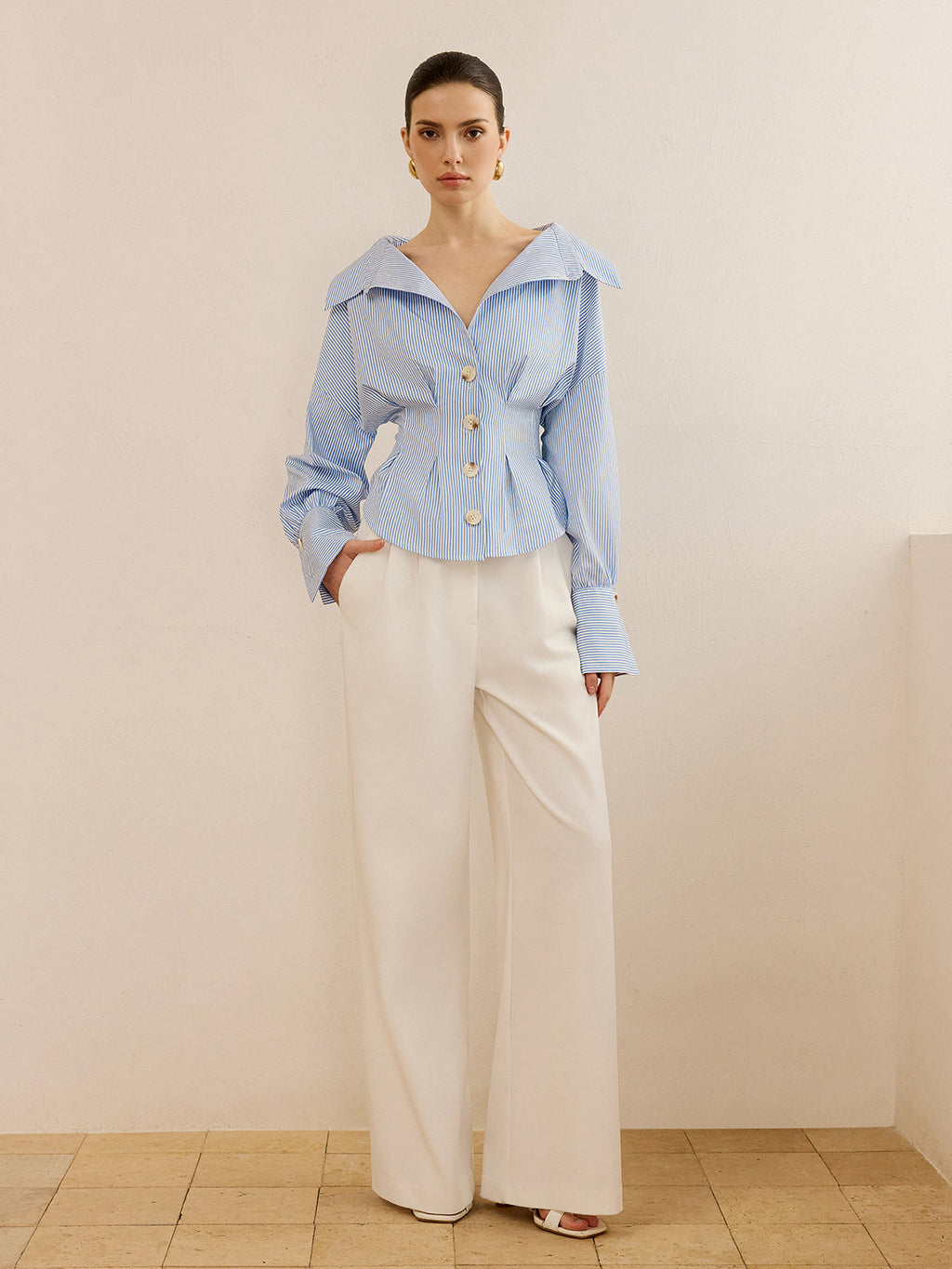 Blusa de mujer de rayas con cuello amplio - Anny