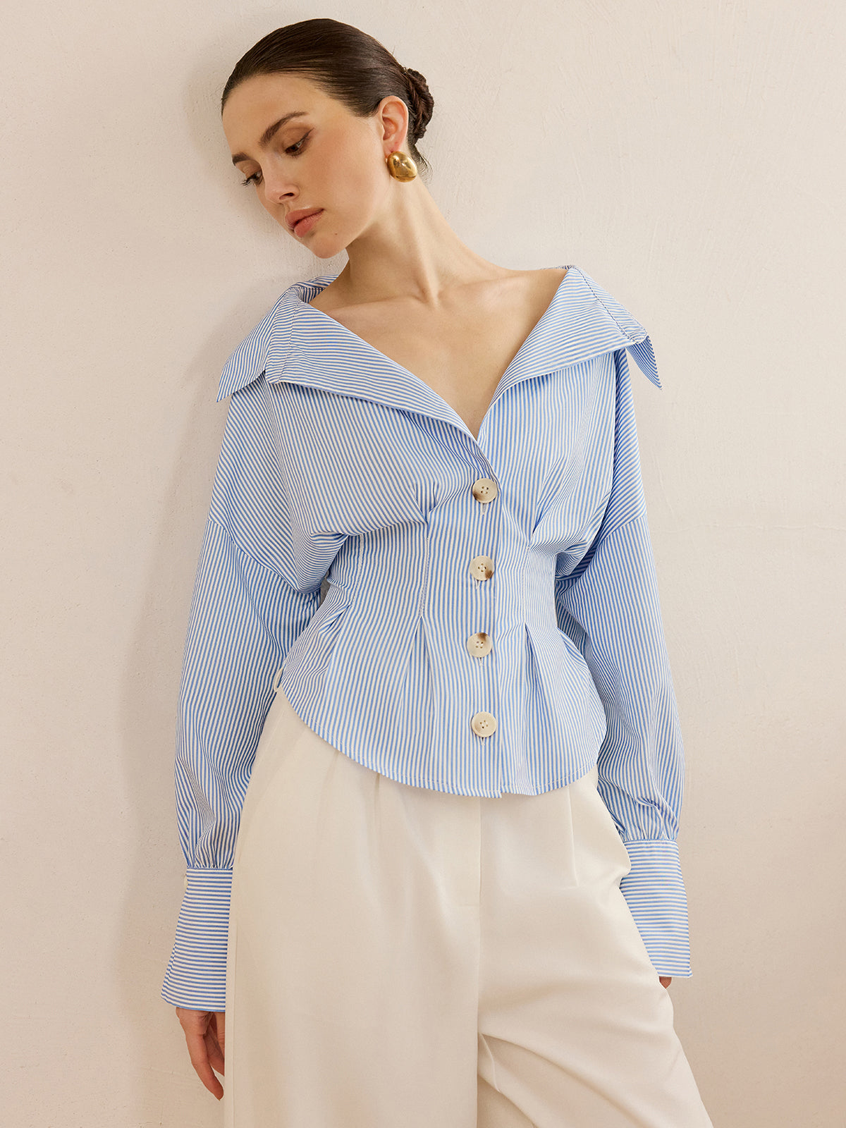 Blusa de mujer de rayas con cuello amplio - Anny