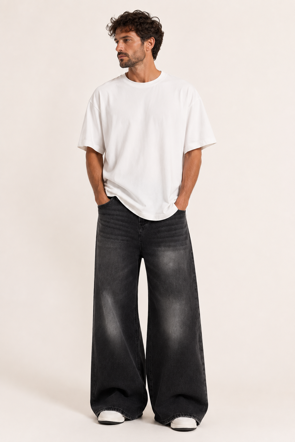 Baggy jeans retro hombre de pierna muy ancha con lavado desteñido - Klaus
